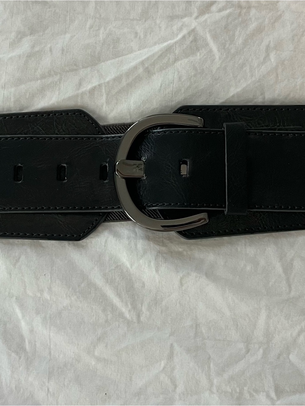 LOFT Dark Gray Leather Belt with Curved Gunmetal Buckle